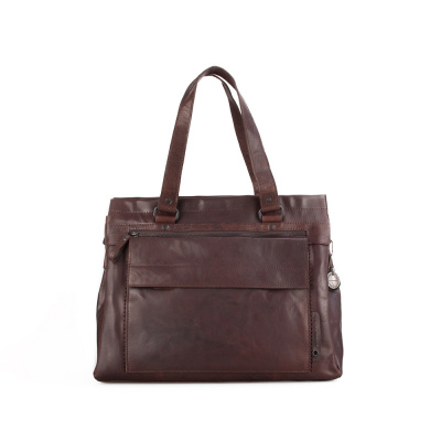 Foto van Spikes & Sparrow Dames Laptop Schoudertas 92274 Dark Brown