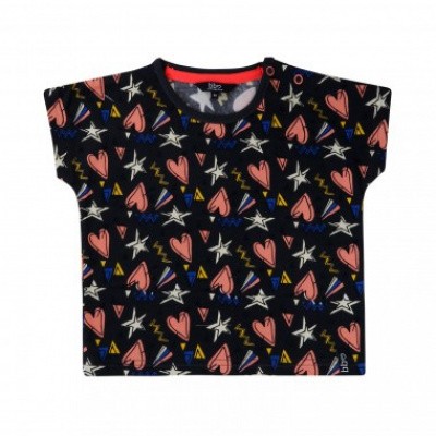 Beebielove girls t-shirt all over print hearts/stars black Beebielove girls t-shirt all over print hearts/stars black