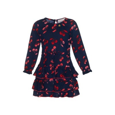 Mim-pi jurk blue with red and pink cherry Mim-pi jurk blue with red and pink cherry