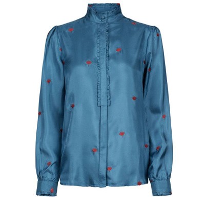Fabienne Chapot Mara Embroidery Blouse Heaven Blue Deep Red Foto van Fabienne Chapot Mara Embroidery Blouse Heaven Blue Deep Red