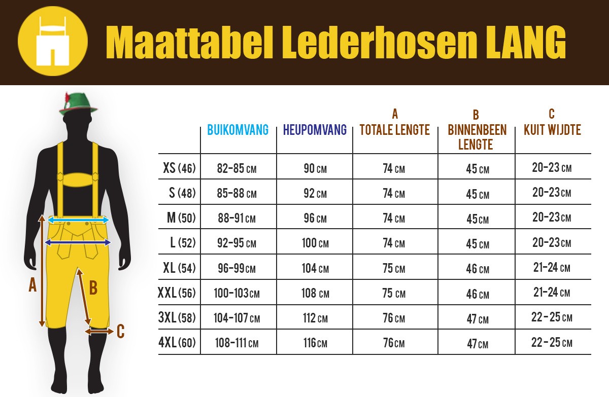 Lederhosen Leer - Donker Bruin LANG -PartyPaleis Winkel 9066272970 Maattabel lederhosenlang
