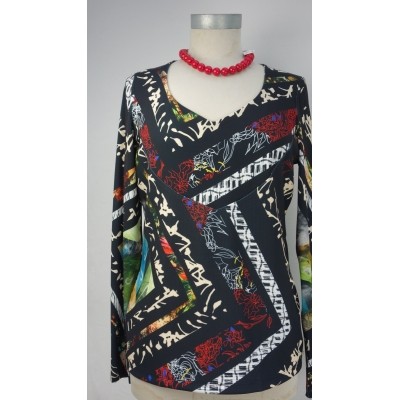 Foto van Eroke t-shirt zwart multicolor lange mouw M6833