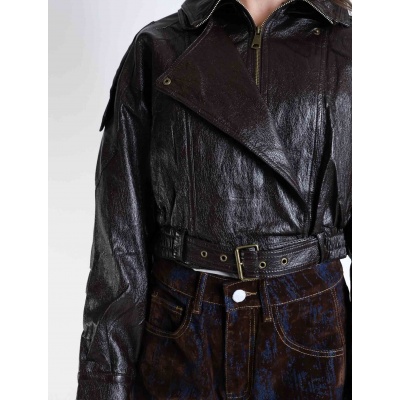 Foto van FAUX LEATHER JACKET WITH BELT *IN BLACK OR BROWN