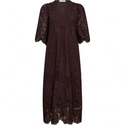 Foto van HAUTE L’AMITIÉ CURVY LACE HEM DRESS BROWN