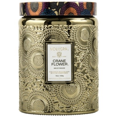 Foto van Voluspa Large Embossed Glass jar Crane Flower