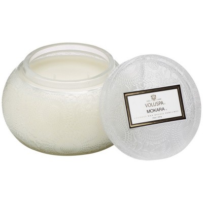 Voluspa Chawan Bowl 2 wick Embossed Glass Candle Mokara Voluspa Chawan Bowl 2 wick Embossed Glass Candle Mokara