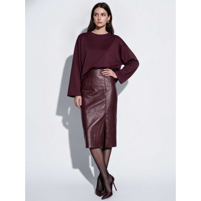 Foto van FAUX LEATHER MIDI SKIRT SPLIT *IN BROWN & BORDEAUX | MADE IN ITALY