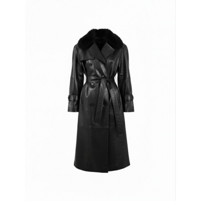 Foto van LEATHER TRENCHCOAT + FAUX FUR COLLAR [DETACHABLE)