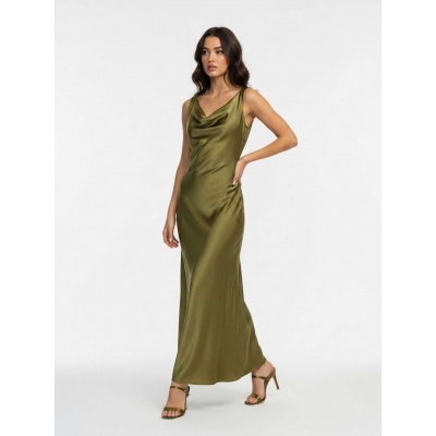 Foto van DRAPED SATIN DRESS *IN GREEN OR BROWN