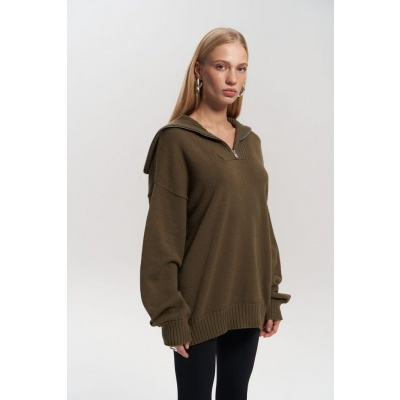Foto van KHAKI ZIPPER KNIT SWEATER