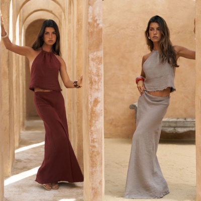 Foto van LINEN MERMAID SET [PRE-ORDER] IN RED & SAND