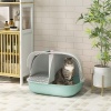 Afbeelding van PawHut Kattenbak met deksel en zeef voor kleine katten, groen kunststof, indoor
