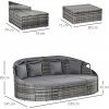 Afbeelding van Outsunny 4-delige Rattan Zonne-eiland Zitgroep met Zonnescherm en 4 Kussens, Grijs 230 x 145 x 80 cm