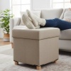 Afbeelding van Beige poef met opbergruimte - 38 cm - linnenlook