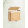 Afbeelding van SONGMICS Bamboe wasmand met deksel, 3 compartimenten, 170 liter, opvouwbaar en wasbaar