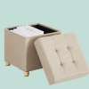 Afbeelding van Beige poef met opbergruimte - 38 cm - linnenlook