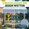 Afbeelding van Tillvex Balkonluifel 200 cm blauw-wit met handslinger - zonder boren, UV-bestendig en verstelbaar