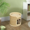 Afbeelding van PawHut Kratztonne 37 cm, kattenhuis met deur en 2 niveaus, sisal, voor katten tot 5 kg, khaki