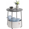 Afbeelding van VASAGLE Bijzettafel Rond - 45 cm - met stoffen mand - opbergruimte - grijs/wit