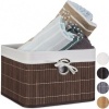 Afbeelding van Bamboe opbergmand - stof - badkamer - 20x31x31 cm - voor speelgoed - opvouwbaar - bruin