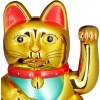 Afbeelding van Maneki Neko - Zwaaiende Gelukskat - 17 x 16 x 26 cm - Gouden Chinese Geluksbrenger