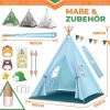 Afbeelding van KIDIZ® Tipi-tent voor kinderen, speeltent, 100 x 100 x 160 cm, kindertent van katoen met led-lichtsn