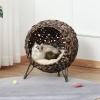 Afbeelding van PawHut kattenhuis met kussen, bruin, Ø 52 x 58 cm, verhoogde poten, PE-rotan