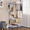 Afbeelding van HOMCOM Torenwasrek met wielen, 4 niveaus, uitschuifbaar, staal, blauw, 73 x 45,5 x 177 cm