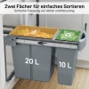 Afbeelding van HOMCOM Inbouwafvalbakken voor Keuken Kunststof, Metaal 52L x 26B x 40,8H cm Grijs