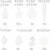 Afbeelding van Set van 100 kerstballen - plastic - mat en glanzend - met glitters - 10 ontwerpen - wit
