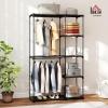 Afbeelding van HOMCOM Draagbare Stoffen Kast met Kledingstang en Planken, Zwart, 111 x 43 x 185 cm