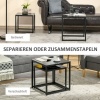 Afbeelding van HOMCOM set van 2 bijzettafels, vierkante salontafels met glazen blad, zwart staal