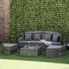 Afbeelding van Outsunny 4-delige Rattan Zonne-eiland Zitgroep met Zonnescherm en 4 Kussens, Grijs 230 x 145 x 80 cm
