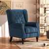Afbeelding van HOMCOM Gecapitonneerde Wingback Stoel met Hoge Rug, Blauw, voor Woonkamer en Slaapkamer