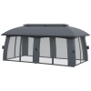 Afbeelding van Outsunny Tuinpaviljoen 3 x 6 m met Dubbel Dak en Vliegennetten, Donkergrijs