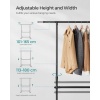 Afbeelding van SONGMICS Kledingrek met uittrekbare bovenstang en wielen, hoogte verstelbaar 113-180 cm, zwart