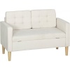 Afbeelding van HOMCOM Fluwelen Loveseat, Eucalyptushout 117L x 62B x 78H cm, Kamerwit