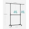 Afbeelding van SONGMICS Kledingrek met uittrekbare bovenstang en wielen, hoogte verstelbaar 113-180 cm, zwart