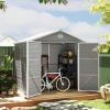 Afbeelding van Outsunny kunststof tuinhuisje 2,4 x 1,8 m met ventilatie en afsluitbare deur, lichtgrijs