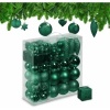 Afbeelding van Set van 110 donkergroene onbreekbare kerstballen met slinger