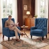 Afbeelding van HOMCOM Gecapitonneerde Wingback Stoel met Hoge Rug, Blauw, voor Woonkamer en Slaapkamer