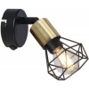 Afbeelding van Industrieel wandlamp van zwart metaal en messing met hout | 1 lichtpunt | E14