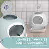 Afbeelding van PawHut Draagbare kattenbak met uitschuifbaar toilet, schuifdeur en dakraam, blauw