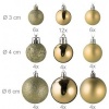 Afbeelding van Set van 100 kerstballen - plastic - mat en glanzend - met glitters - 10 ontwerpen - champagne