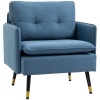 Afbeelding van HOMCOM Polstersessel met kussen, loungestoel met linnenlook, staal, donkerblauw, 76 x 68 x 80 cm