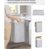 Afbeelding van Songmics Bamboe Wasmand 72L met Deksel en Handgrepen, Opvouwbare Katoenen Zak, Grijs