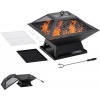 Afbeelding van Outsunny vuurschaal met vonkenbescherming en grillrooster - zwart