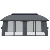 Afbeelding van Outsunny Tuinpaviljoen 3 x 6 m met Dubbel Dak en Vliegennetten, Donkergrijs