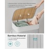 Afbeelding van Songmics Bamboe Wasmand 72L met Deksel en Handgrepen, Opvouwbare Katoenen Zak, Grijs