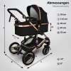 Afbeelding van KIDUKU 3-in-1 combi-kinderwagen zwart/goud met buggy, autostoeltje en regenhoes, inklapbaar